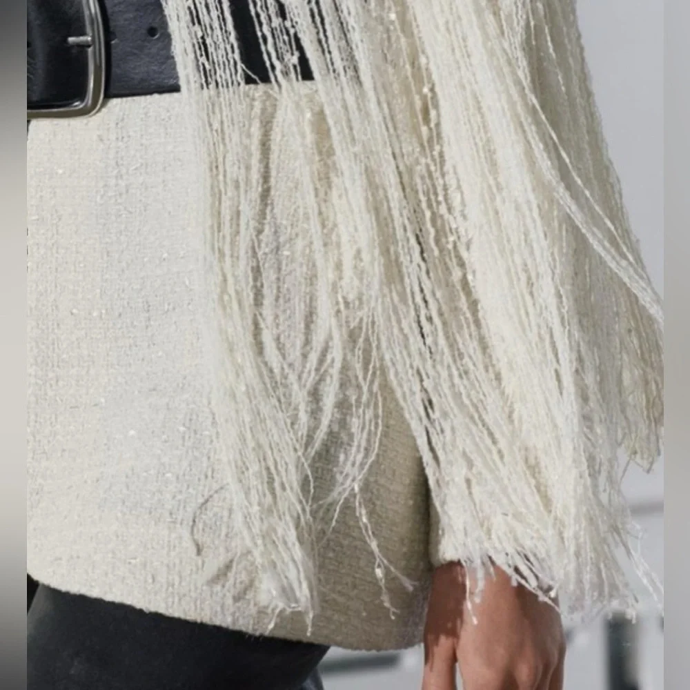 ZARA ZW Collection RARE Textured Fringe Jacket Wool Blend Size M NEW